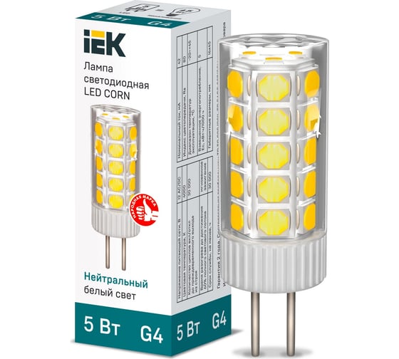 Изображение товара Светодиодная лампа IEK corn капсула 5вт 12в 4000к керамика g4 LLE-CORN-5-012-40-G4