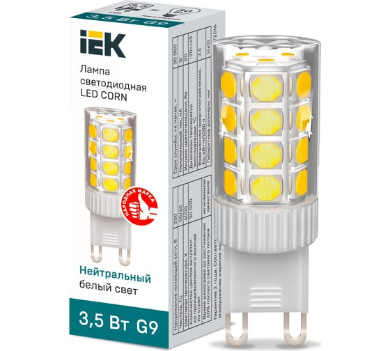 Изображение товара Светодиодная лампа IEK corn капсула 3,5вт 230в 4000к керамика g9 LLE-CORN-4-230-40-G9