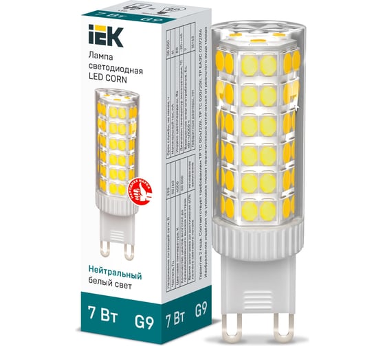 Изображение товара Светодиодная лампа IEK corn капсула 7вт 230в 4000к керамика g9 LLE-CORN-7-230-40-G9