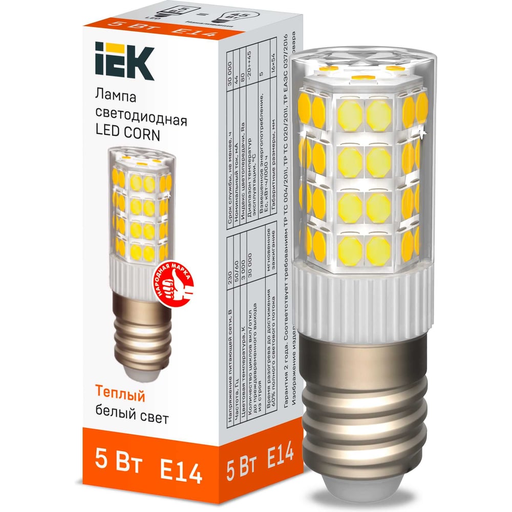 Светодиодная лампа IEK corn капсула 5вт 230в 3000к керамика e14 LLE-CORN-5-230-30-E14