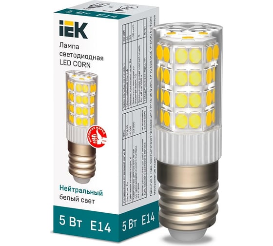 Изображение товара Светодиодная лампа IEK corn капсула 5вт 230в 4000к керамика e14 LLE-CORN-5-230-40-E14