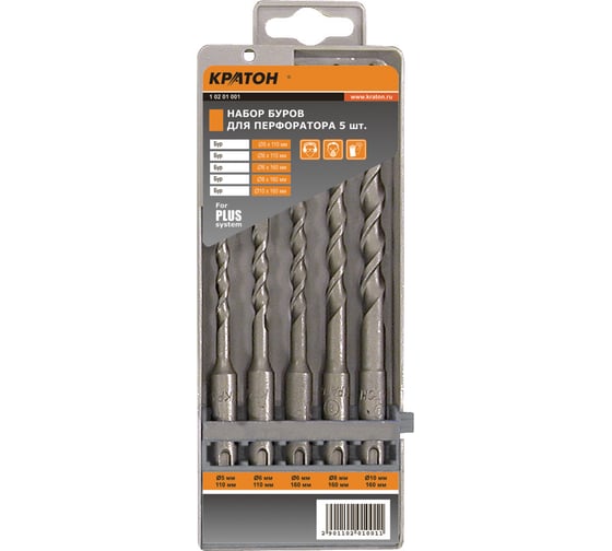Изображение товара Набор буров SDS-plus (5-10 мм; 5 шт.) Кратон 1 02 01 001