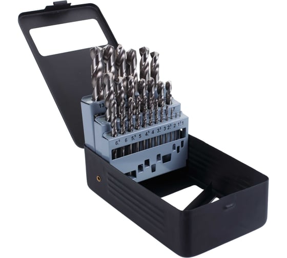 Изображение товара Набор сверл по металлу 1,0-13,0мм 25шт, белые, металлическая коробка, Кратон 1 05 01 015