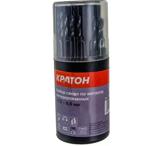 Изображение товара Набор сверл по мет Кратон 1,5-6,5 мм 13 шт 1 05 01 010