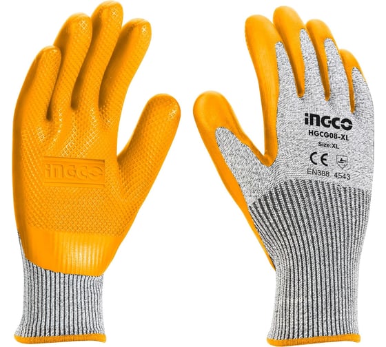 Изображение товара Текстурированные перчатки с латексным покрытием INGCO INDUSTRIAL XL HGVL08-XL