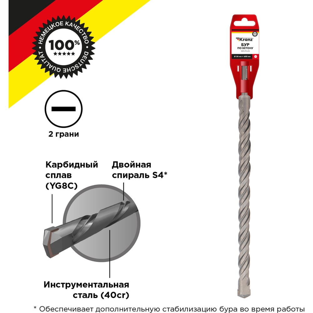 Изображение товара Бур по бетону 30x600 мм SDS-Plus Kranz KR-91-0072