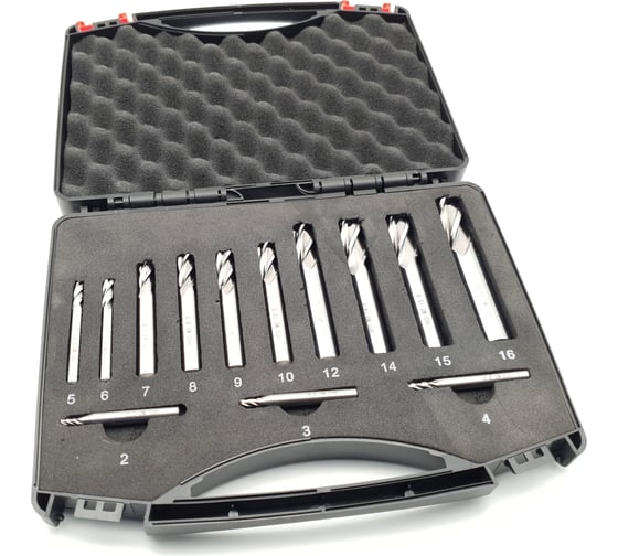 Изображение товара Комплект фрез HSS, 4-х перые, 13 шт (2, 3, 4, 5, 6, 7, 8, 9, 10, 12, 14, 15, 16 мм) ТЕХНОРЕАЛ МА400053015