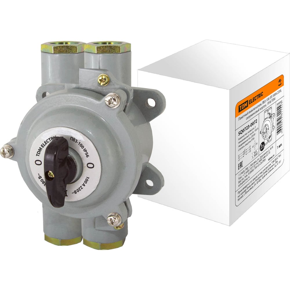 Изображение товара Пакетный выключатель TDM ELECTRIC ПВ3-100 3П 100А 220В, силуминовый корпус, IP56 SQ0723-0072