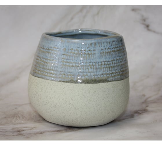 Изображение товара Кашпо Scheurich Kübel Mica lightblue grey керамика, диаметр 11 см, высота 95 мм, светло-голубое на сером 063972