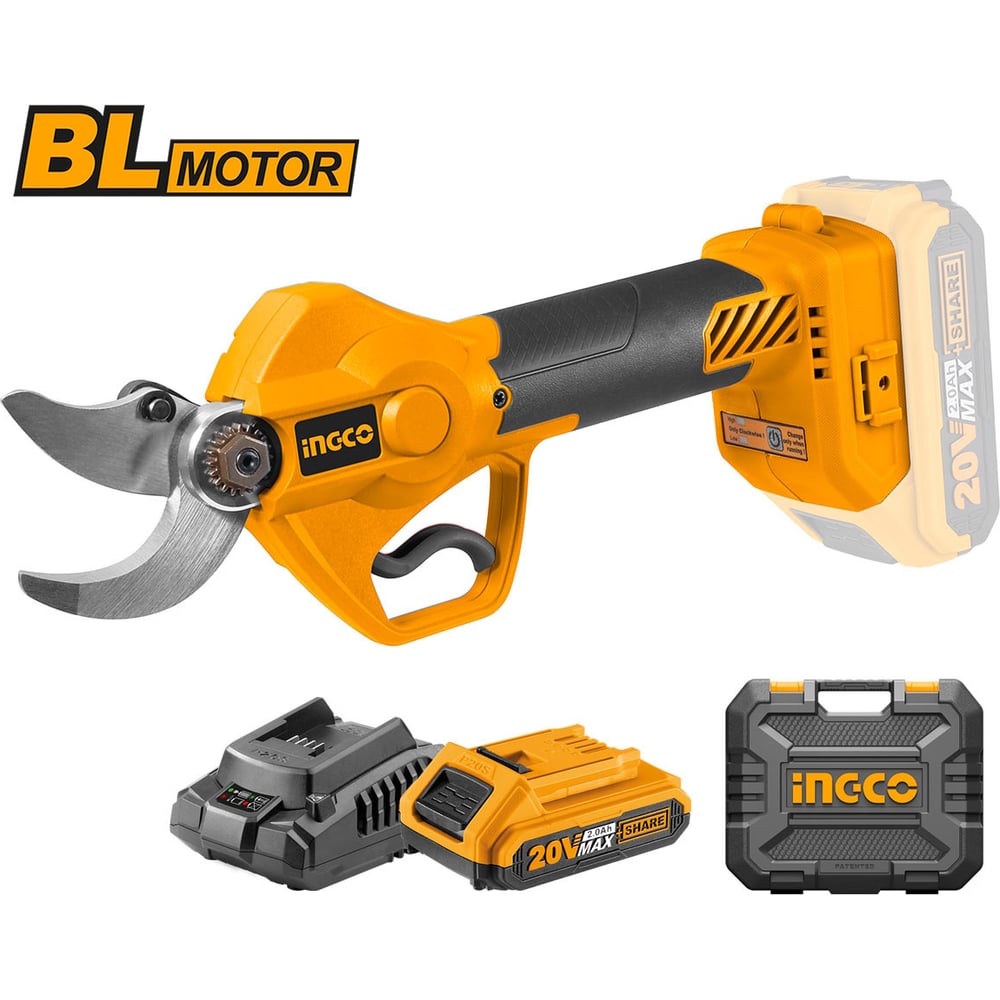 Изображение товара Аккумуляторный секатор INGCO INDUSTRIAL 20 B с одним аккумулятором и зарядным