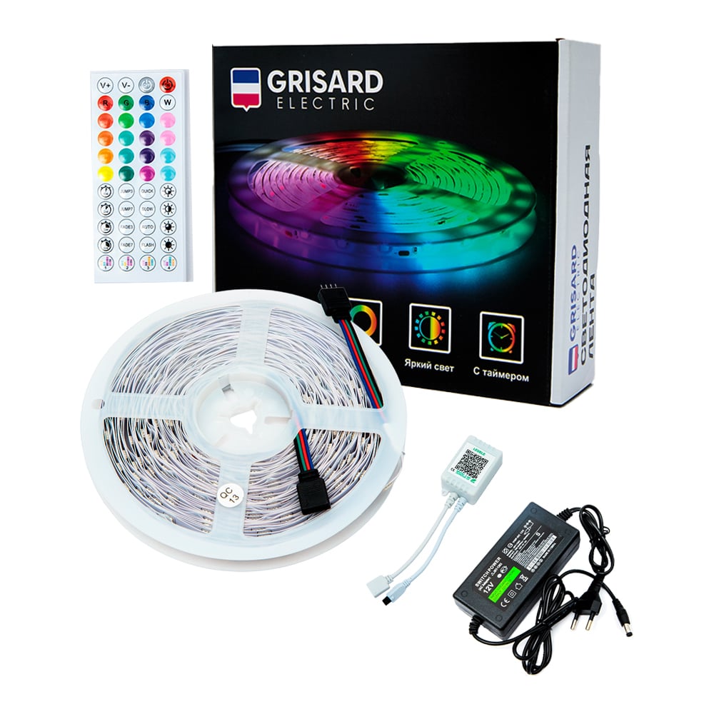 Изображение товара Светодиодная LED лента RGB Grisard Electric 5 м с пультом управления IP54