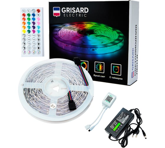 Изображение товара Светодиодная rgb лента Grisard Electric led 10 метров многоцветная с пультом GRE-002-0122