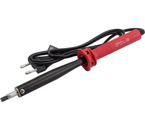 Изображение товара Электропаяльник с пластмассовой рукояткой и долговечным жалом, форма клин, 80Вт Зубр МАСТЕР 55400-80_z01