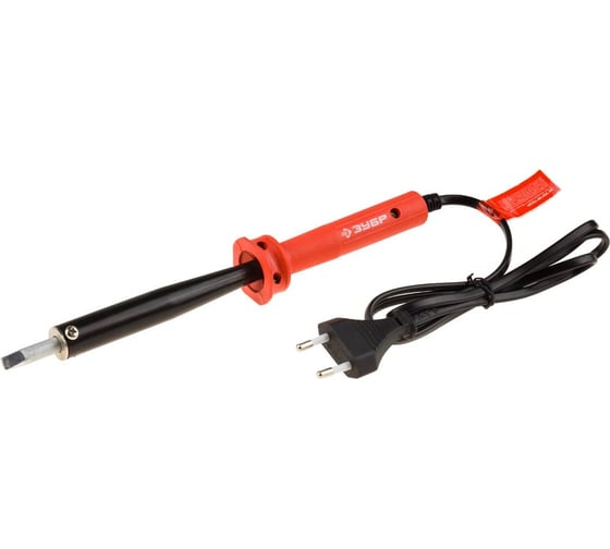 Изображение товара Электропаяльник с пластиковой рукояткой и долговечным жалом, форма клин, 100Вт Зубр МАСТЕР 55400-100_z01