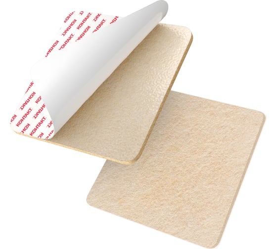 Изображение товара Самоклеящиеся подкладки для мебели Контакт квадратные, 85x85 мм, бежевые, фетровые, 2 шт. 24803