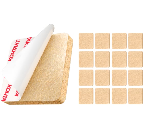 Изображение товара Самоклеящиеся подкладки для мебели Контакт квадратные, 20x20 мм, бежевые, фетровые, 16 шт. 24800