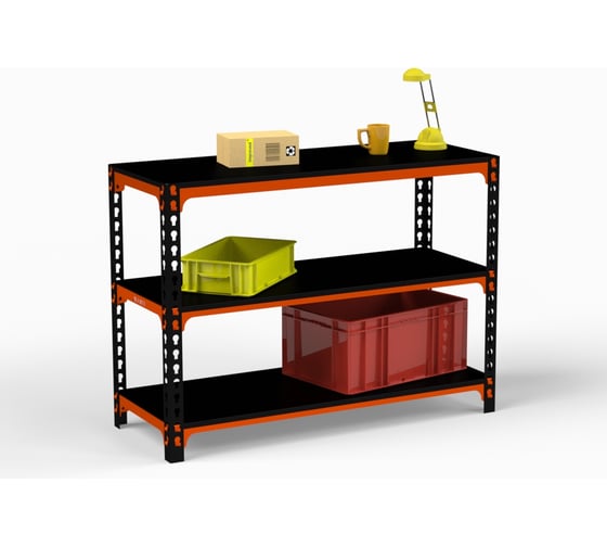 Изображение товара Стол-верстак ООО Металекс 950x1000x500 мм, две полки, оранжево-чёрный SVOPII951050