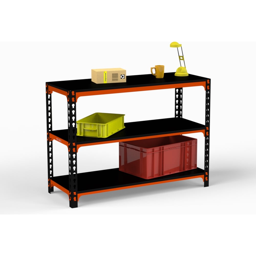 Изображение товара Стол-верстак Металекс оранжево-чёрный 950x1500x400 мм с двумя полками