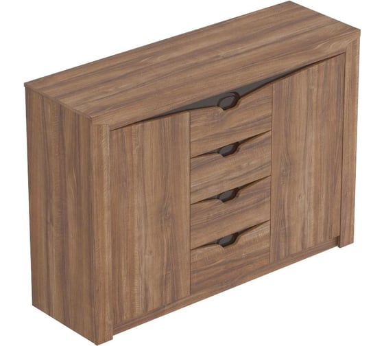 Изображение товара Тумба Мебельград Соренто спальня, с 4 ящиками и 2 дверцами, дуб стирлинг/дуб стирлинг матовый/кофе структурный матовый 32017