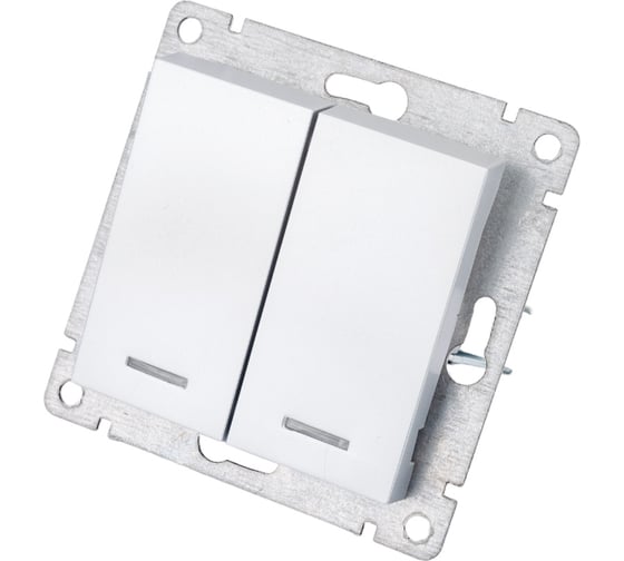 Изображение товара Двухклавишный выключатель UNIVersal с подсветкой серия афина, с/у, 10а, 220в, серебро еврослот A0123-S