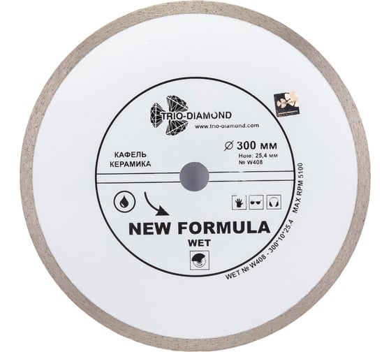 Изображение товара Диск алмазный отрезной TRIO-DIAMOND сплошной 300x25.4 New Formula Wet, W408