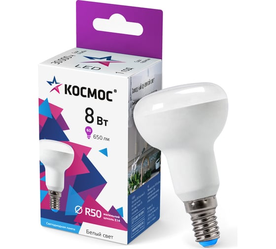 Изображение товара Светодиодная лампа КОСМОС LED 8Вт R50 220В E14 6500К, Lksm_LED8wR50E1465