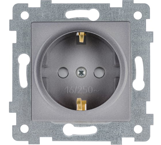 Изображение товара Механизм одноместной розетки Кунцево-Электро "аксиома" с заземляющим контактом и шторкой скрытой установки рс16-454 алюминий 121025