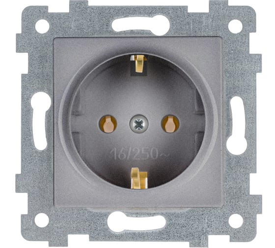 Изображение товара Механизм одноместной розетки Кунцево-Электро "аксиома" с заземляющим контактом скрытой установки рс16-453 алюминий 121019