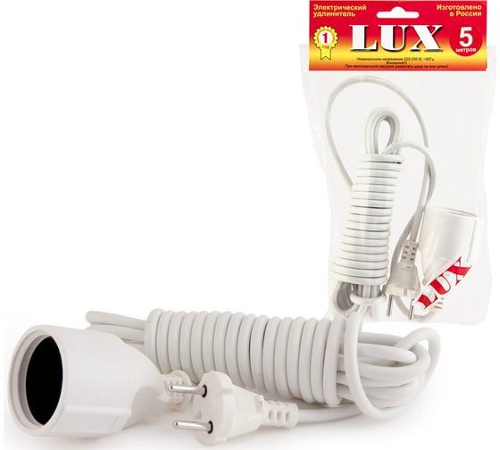 Изображение товара Сетевой одноместный удлинитель, без з/к, 250В, 10А, 5м LUX У-101-05 4606400419693