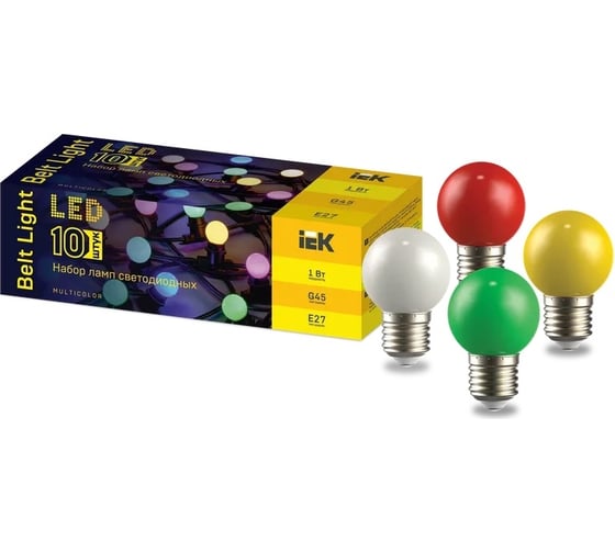Изображение товара Набор светодиодных декоративных ламп IEK Lighting g45 шар 1вт 230в mix e27 10 шт LLE-G45-1-230-MIX-E27-10