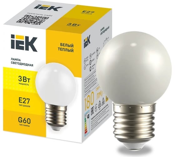 Изображение товара Светодиодная декоративная лампа IEK Lighting g60 шар 3вт 230в теплый белый e27 LLE-G60-3-230-WW-E27