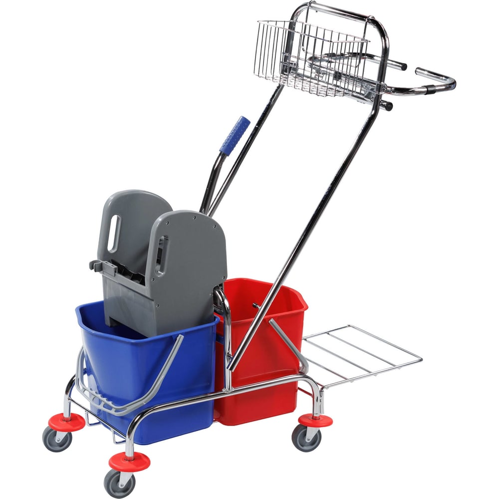 Изображение товара Двухведёрная тележка для уборки с держателем мешка, 34 л, металлическая