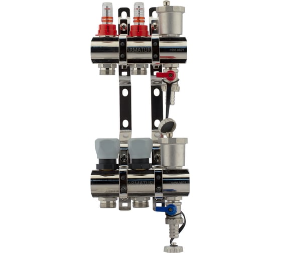 Изображение товара Коллекторная группа PROFACTOR латунь, с расходомерами, в сборе, 1х2 выхода 3/4 ЕК PF MB 802.2