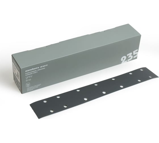 Изображение товара Полоски шлифовальные на пленочной основе 235 GREY Р180, 14 отверстий, 70x420 мм, 50 шт SANDWOX 235.70.42.180.14