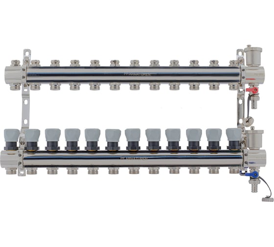 Изображение товара Коллекторная группа PROFACTOR латунь, с регулирующими клапанами, в сборе, 1х12 выходов 3/4 ЕК PF MB 804.12