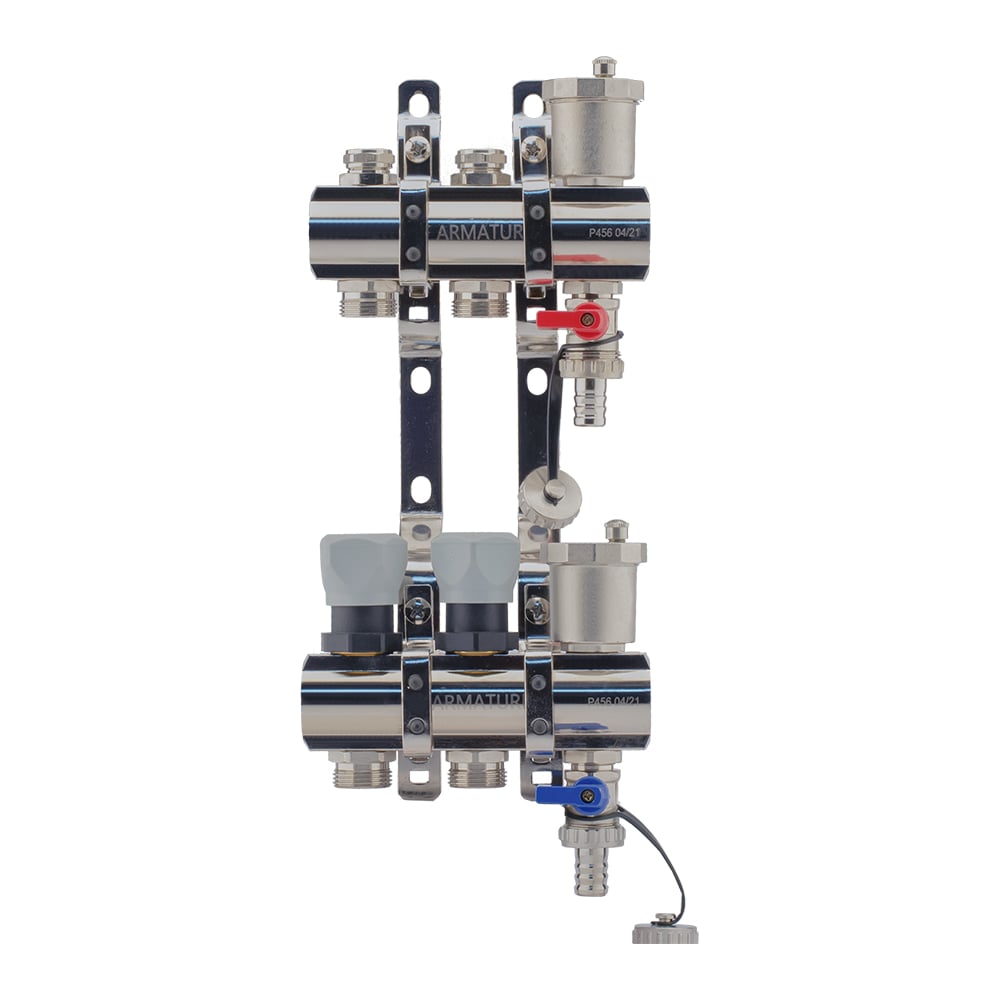 Изображение товара Коллекторная группа PROFACTOR латунь с регулирующими клапанами 1x2 выхода 3/4 ЕК