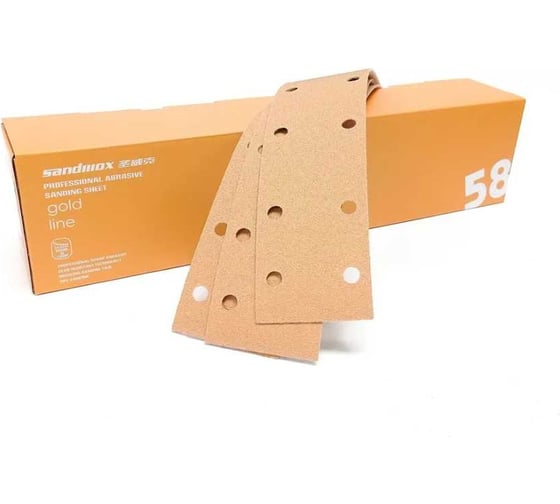 Изображение товара Полоски шлифовальные на бумажной основе 58 GOLD ALO 14 отверстий, 70x420 мм, Р180, 50 шт SANDWOX 58.70.42.180.14