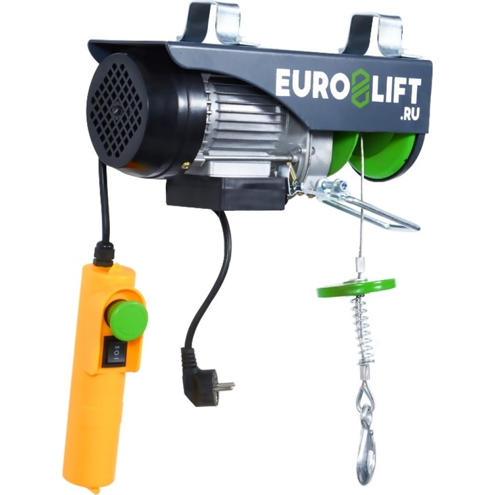 Электрическая стационарная лебедка EURO-LIFT блок для троса одинарный с крюком и металлическим шкивом 100 мм