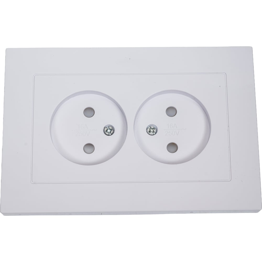Изображение товара Двухместная розетка UNIVersal серия афина, без заземления, скрытой установки, защитные шторки, 16а, 220в, белая, еврослот A0048