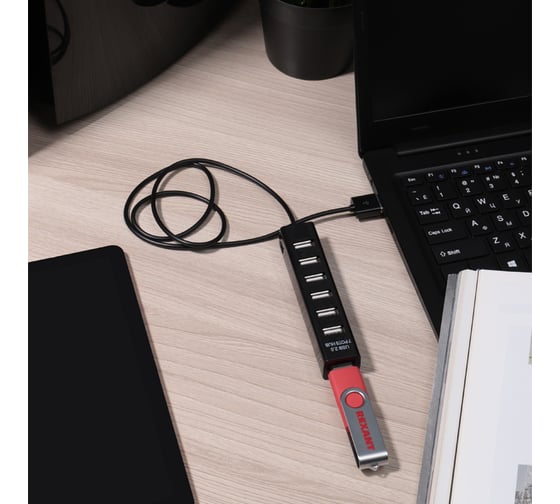 Изображение товара Разветвитель USB на 7 портов, черный REXANT 18-4107