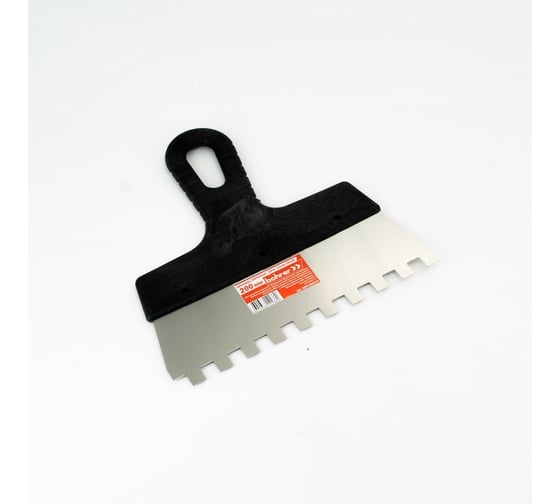 Изображение товара Зубчатый шпатель BOHRER 200 мм, 10x10 мм, нержавеющая сталь 0.45 мм, пластмассовая ручка ШПЗ-200310