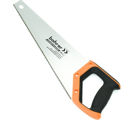 Изображение товара Ножовка по дереву BOHRER мм сталь 65Mn, каленные зубья, 2D заточка, шаг 7TPI универсальный зуб, двухкомпонентная рукоятка 44222400