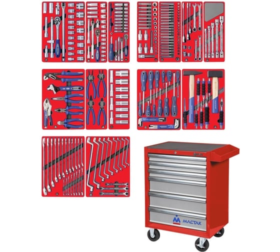 Изображение товара Набор инструментов ЛИДЕР 270 предметов МАСТАК 52-06270R в красной тележке