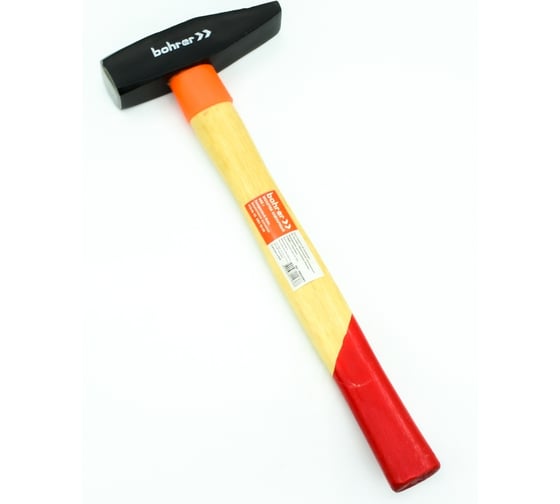 Изображение товара Слесарный молоток BOHRER 600 г, с деревянной рукояткой, квадратный боек, cталь 45 HRC 50-58, резиновое защитное кольцо 45012061