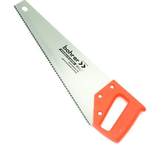 Изображение товара Ножовка по дереву BOHRER 400 мм, тефлоновое покрытие, сталь 65Mn, каленые зубья 3D, шаг 7TPI универсальный зуб, двухкомпонентная рукоятка 44223400