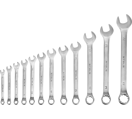 Изображение товара Набор комбинированных ключей STELS 6-22 мм, 12 шт., CrV, матовый хром 15421