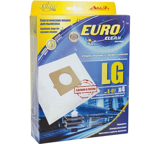 Изображение товара Мешок-пылесборник синтетический для пылесосов LG (4 шт.) EURO CLEAN E-07/4