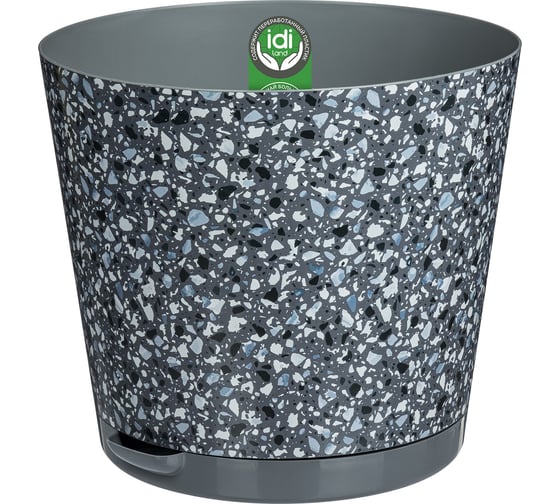 Изображение товара Горшок для цветов IDILAND Stone Flower диаметр 200 мм, 4 л с прикорневым поливом с декором серый 221607035/01