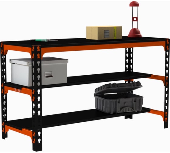 Изображение товара Металлический стол ООО Металекс  750x1400x400 мм, две полки, оранжево-чёрный SMMOPII751440