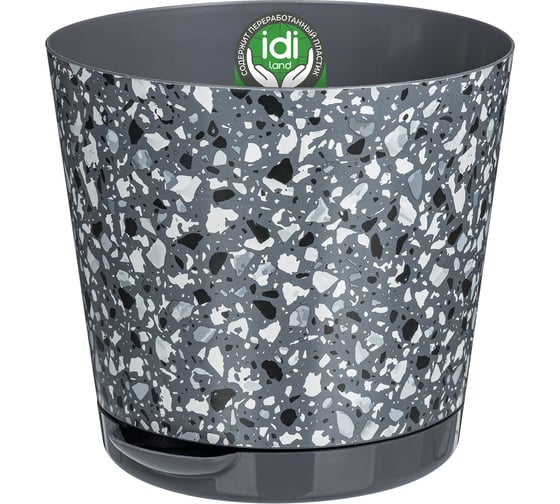 Изображение товара Горшок для цветов IDILAND Stone Flower диаметр 120 мм, 0.75 л, с прикорневым поливом, с декором, серый, 221606835/01